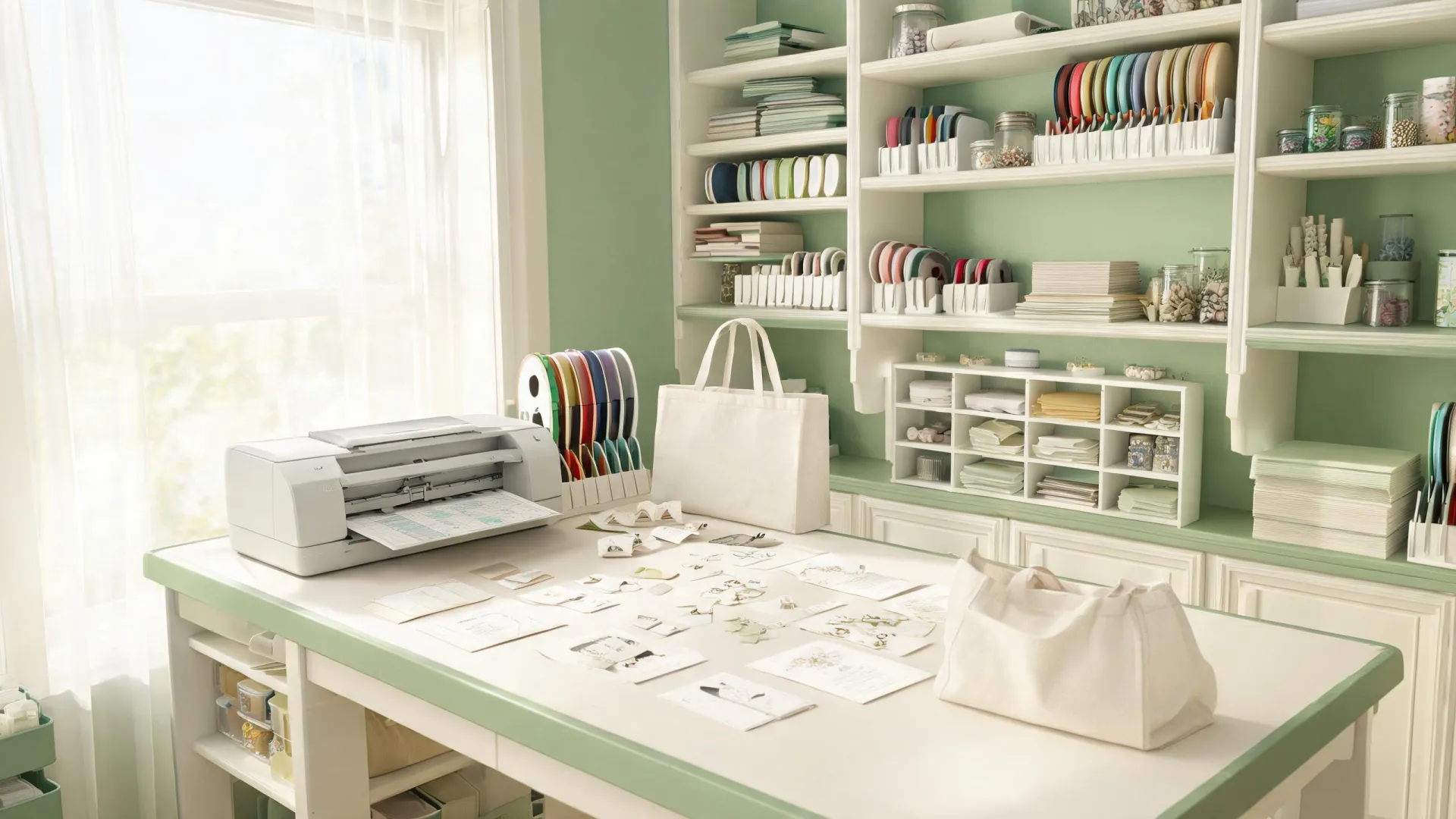 Cricut craft room with finished gift projects